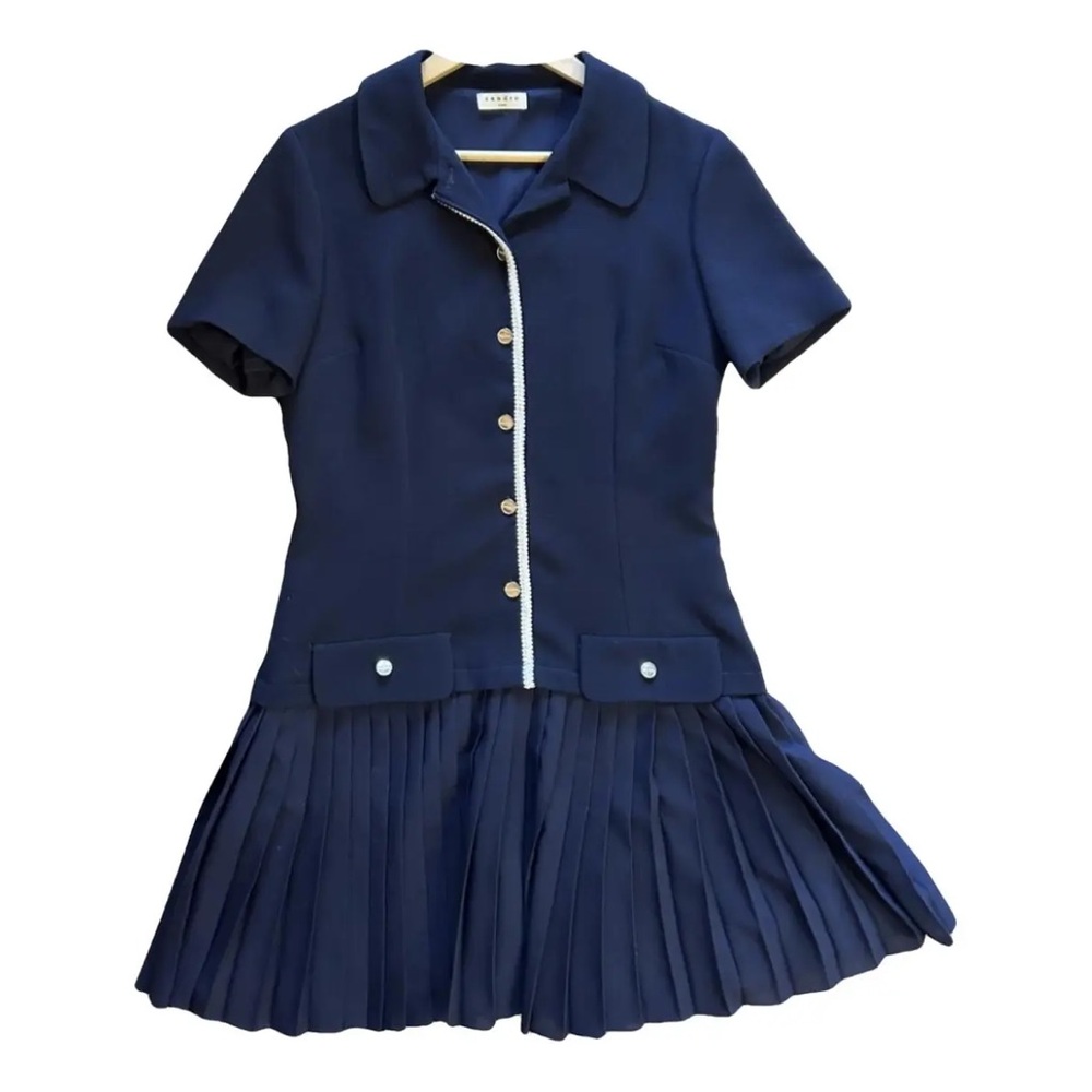 Sandro Pleated Navy Mini Dress